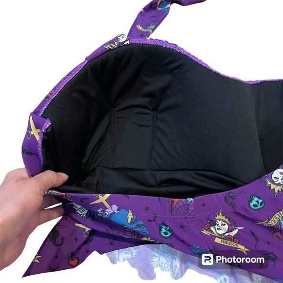 Disney Villains Plus Size Purple Tattoo Print Ruffle Swimsuit 1 Swimwear villain - Picture 8 of 12